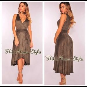 Army green low cut dress